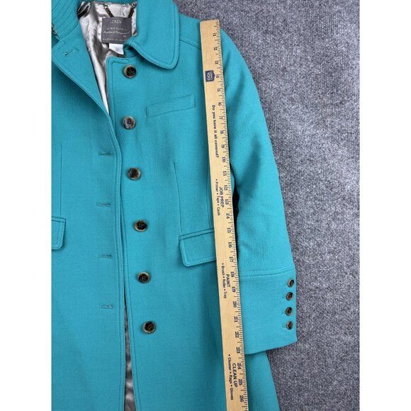 J.Crew Coat Womens 0 Teal Double Cloth Wool Cashmere Long Button Front Lined - Picture 3 of 6